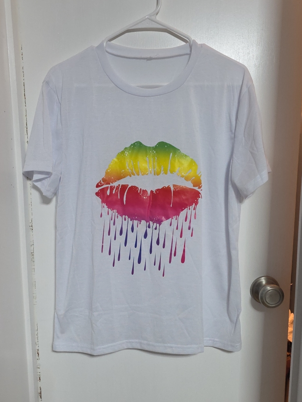 Womens White Rainbow Lip Graphic Tee